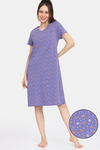 Buy Rosaline Meadows Knit Cotton Knee Length Nightdress - Very Peri